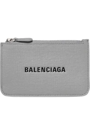 Balenciaga Akcesoria, Kobieta, Szary, ONE SIZE, Len, Portfel na karty z logo Tekstowym na zamek