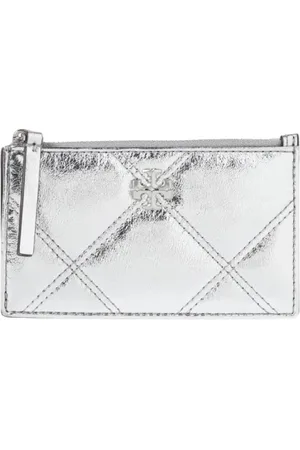 Tory Burch Akcesoria, Kobieta, Szary, ONE SIZE, Srebrny Portfel na Karty Chevron