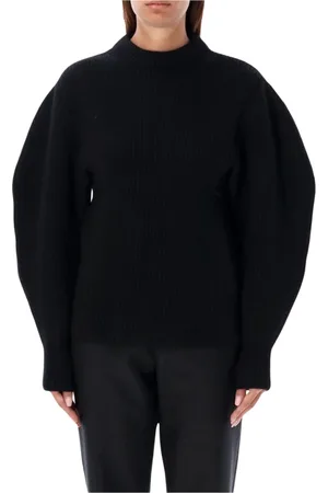 Jil Sander Swetry, Kobieta, Czarny, S, Żakardowy Sweter z wełny z balonowymi rękawami