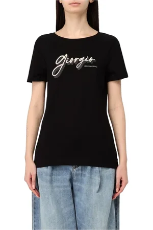 Armani Exchange Koszulki, Kobieta, Czarny, S, T-shirt z grafiką dla kobiet