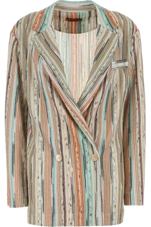Missoni Kurtki, Kobieta, Wielobarwność, S, Zielona Lamé Paski Blezer Kurtka