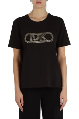 Michael Kors Koszulki, Kobieta, Czarny, S, Bawełna, Bawełniany T-shirt z metalowymi detalami