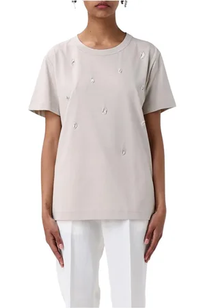 Fabiana Filippi Koszulki, Kobieta, Beżowy, M, Kamień Szczegół Beżowy T-shirt