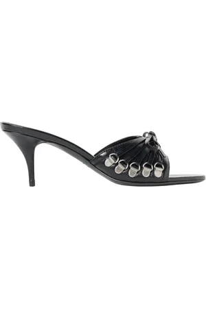 Balenciaga Buty, Kobieta, Czarny, 36 1/2 EU, Len, Czarne Skórzane Kitten Heel Sandały