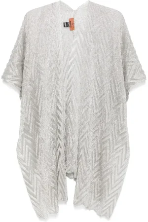 Missoni Kurtki, Kobieta, Szary, ONE SIZE, Szara Wełniana Peleryna ze Zzgżystym Wzorem