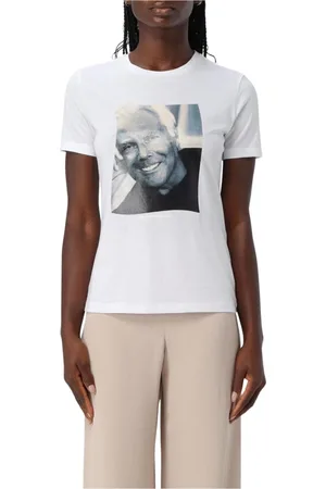 Emporio Armani Koszulki, Kobieta, Biały, S, Biała Portretowa Koszulka Graficzna
