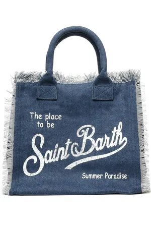 MC2 SAINT BARTH Torebki, Kobieta, Niebieski, ONE SIZE, Niebieska Torba z Frędzlami i Nadrukiem