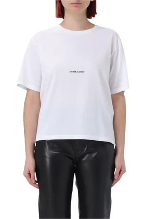Saint Laurent Koszulki, Kobieta, Biały, XS, Czarna koszulka z krótkim rękawem