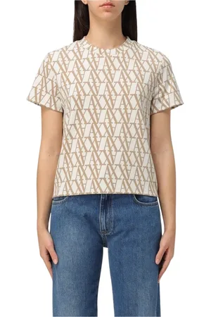 Armani Exchange Koszulki, Kobieta, Beżowy, XS, Elegancka Monogram Tee w Beżu