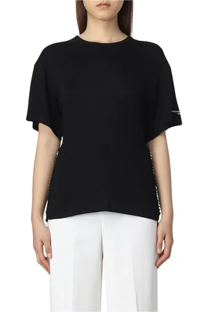 Stella McCartney Koszulki, Kobieta, Czarny, XS, Czarna Bawełniana Bluzka z Okrągłym Dekoltem