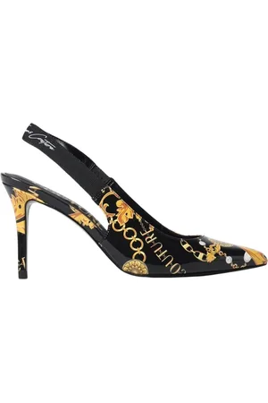 VERSACE Buty, Kobieta, Czarny, 36 EU, Czarne Buty na Wysokim Obcasie z Barokowym Nadrukiem