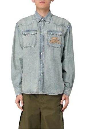 Kenzo Koszule, Mężczyzna, Niebieski, M, Denim, Niebieska Haftowana Koszula Denimowa