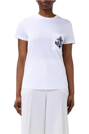 Max Mara Koszulki, Kobieta, Biały, XS, Koszulka z emblematem kotwicy