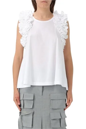 MEIMEIJ Koszulki, Kobieta, Biały, S, Elegancki Ruffled Bezrękawnik