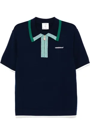 Casablanca Koszulki, Mężczyzna, Niebieski, L, Granatowy Sweter Polo z Zamkiem