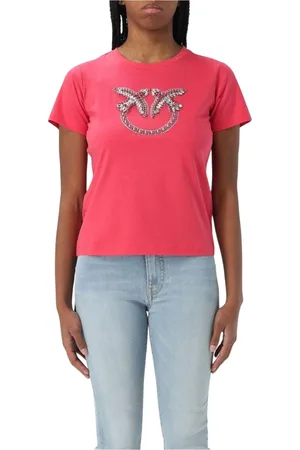 Pinko Koszulki, Kobieta, Czerwony, L, Biała Embellished Logo Tee Damska