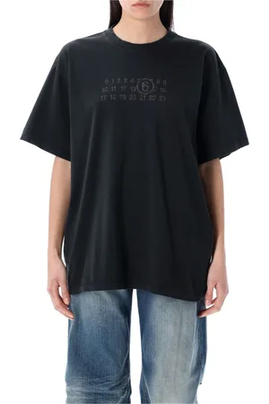 Maison Margiela Koszulki, Kobieta, Czarny, M, Czarna Koszulka z Numerem Oversize