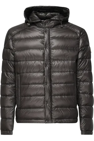 Moncler Kurtki, Mężczyzna, Szary, M, Nylon, Szary Pikowany Płaszcz Nylonowy z Kapturem