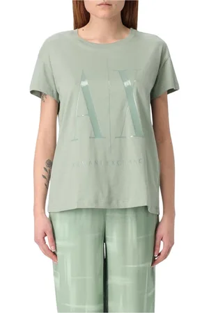 Armani Exchange Koszulki, Kobieta, Zielony, S, Czarna koszulka z logo dla kobiet