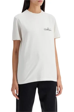 Golden Goose Koszulki, Kobieta, Biały, S, Haftowany Logo Biała Koszulka Damska