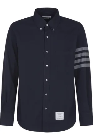 Thom Browne Koszule, Mężczyzna, Niebieski, L, Niebieska Flanelowa Koszula Prosta