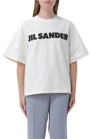 Jil Sander Koszulki, Kobieta, Beżowy, M, Minimalistyczny T-shirt z Logo dla Kobiet