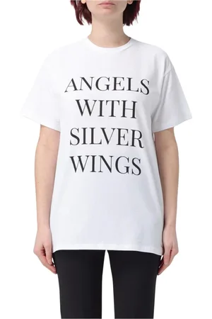 Elisabetta Franchi Koszulki, Kobieta, Biały, M, T-shirt Silver Wings dla kobiet