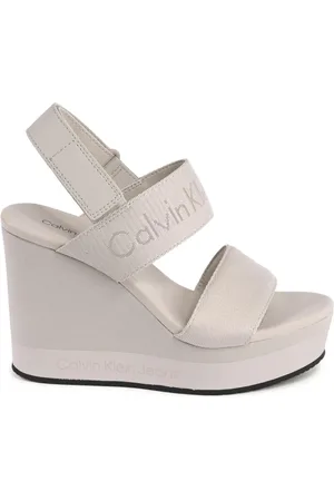 Calvin Klein Buty, Kobieta, Beżowy, 40 EU, Nylon, Beżowe Nylonowe Sandały na Koturnie