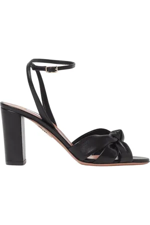 Aquazzura Buty, Kobieta, Czarny, 36 EU, Czarne skórzane sandały na obcasie