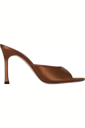 Amina Muaddi Buty, Kobieta, brązowy, 41 EU, Satinowe Obcasy Slip-On Sandały