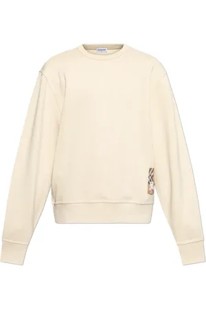 Burberry Bluzy, Mężczyzna, Beżowy, L, Bawełna, Bluza dresowa z naszywką