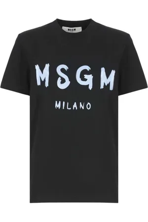 Msgm Koszulki, Kobieta, Czarny, L, Czarna Milano Logo Tee