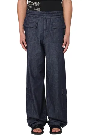 DRIES VAN NOTEN Spodnie, Mężczyzna, Niebieski, L, Denim, Luksusowe Spodnie Cargo z Denimu
