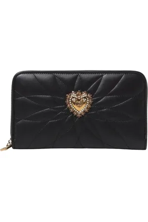 Dolce & Gabbana Akcesoria, Kobieta, Czarny, ONE SIZE, Czarna skórzana portmonetka z zapięciem na zatrzask