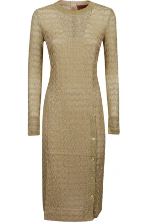 Missoni Sukienki, Kobieta, Beżowy, S, Elegancka Ochrowa Sukienka Midi