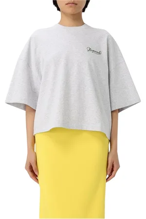 Jacquemus Koszulki, Kobieta, Szary, S, Casual T-shirt z logo Haftem Szary