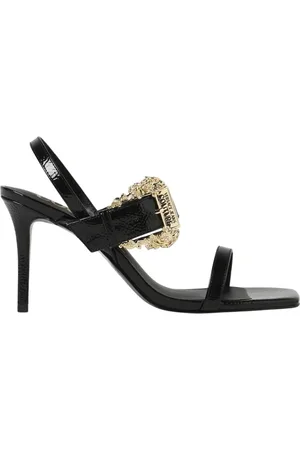 VERSACE Buty, Kobieta, Czarny, 38 EU, Czarne sandały na obcasie z klamrą