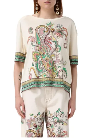 Etro Koszulki, Kobieta, Wielobarwność, XS, Kolorowy Paisley Krótki Rękaw Top