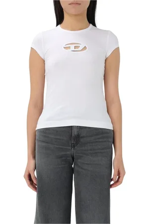 Diesel Koszulki, Kobieta, Biały, XS, T-shirt z Wyciętym Logo Biały Kobieta
