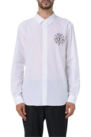 Roberto Cavalli Koszule, Mężczyzna, Biały, M, Koszula z Logo, Klasyczny Styl