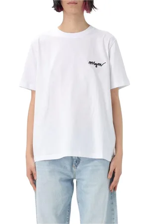 Msgm Koszulki, Kobieta, Biały, M, Czarna Koszulka Damska Krótkie Rękawy