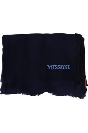 Missoni Akcesoria, Mężczyzna, Niebieski, ONE SIZE, Niebieski Wełniany Szal z Haftowanym Logo