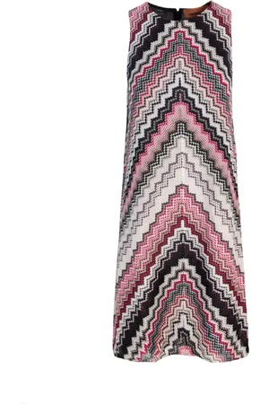 Missoni Sukienki, Kobieta, Wielobarwność, M, Poliester, Sukienka Trapezowa w Zigzagowe Wzory z Nitkami Metalicznymi