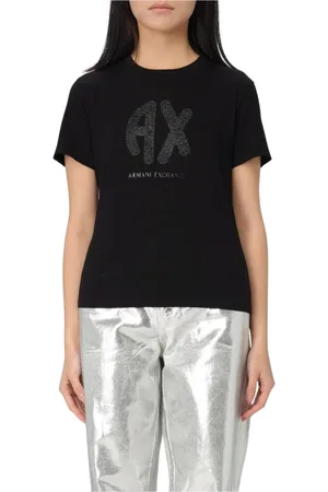 Armani Exchange Koszulki, Kobieta, Czarny, XS, Glitter Logo T-shirt