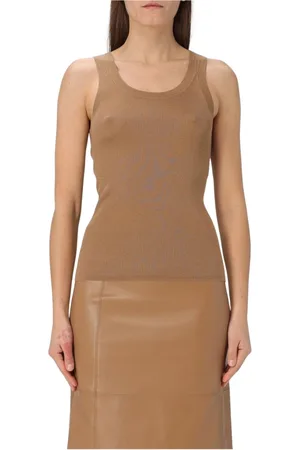 Max Mara Koszulki, Kobieta, brązowy, L, Kaszmir, Luksusowy Dzianinowy Top z Kaszmiru