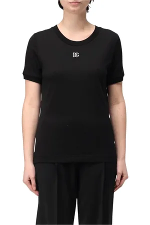 Dolce & Gabbana Koszulki, Kobieta, Czarny, M, Biała koszulka z logo dla kobiet