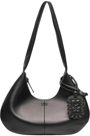 Ganni Torebki, Kobieta, Czarny, ONE SIZE, Czarna Skórzana Torba na Ramię Hobo