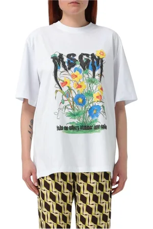Msgm Koszulki, Kobieta, Biały, S, Letnia koszulka z kwiatowym motywem dla kobiet