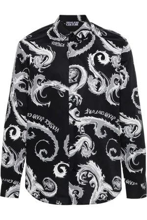 VERSACE Koszule, Mężczyzna, Czarny, S, Czarna Koszula z nadrukiem Chromo Couture