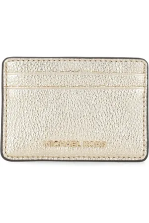 Michael Kors Akcesoria, Kobieta, Żółty, ONE SIZE, Złoty Uchwyt na Karty ze Skóry dla Kobiety